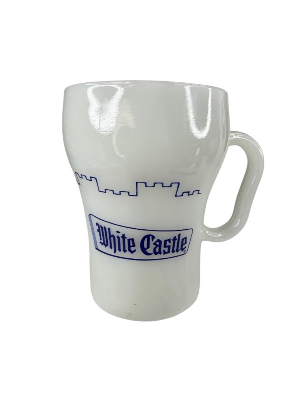 2 Fire-King Anchor Hocking White Castle Milk Glass Coffee Mug Blue Graphics Vtg - Picture 10 of 12
